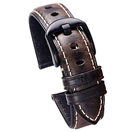 Carty 20mm 22mm 24mm Oil-tanned Leather Watch Band Replacement Watch Strap