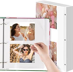 120 Pcs Photo Album Pages 9 x 11 Inch Self Adhesive Double Sided 3 Hole Punched Photo Mounting Sheets Photo Sleeves for 3 Ring Binder Refill Photo Album Sheets, Binder Not Included
