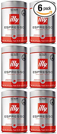 illy Classico Ground Espresso, Medium Roast, 100% Arabica Coffee Blend, 8.8oz Can (Pack of 6)