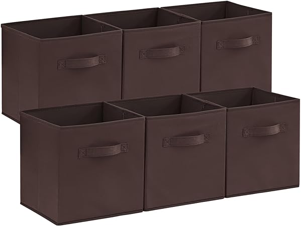 Lifewit 11 Inch Cube Storage Bins, Storage Cubes Foldable Medium Decorative Fabric Storage Baskets for Organizing Home Organizers with Handles for Shelves, Closet, Set of 6, Brown