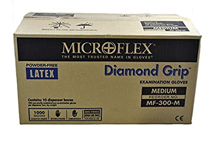 Microflex MF-300-M Diamond Grip Exam Gloves, PF Latex, Textured Fingers, Medium, 100 per Box, 10 Box per Case (Pack of 1000)