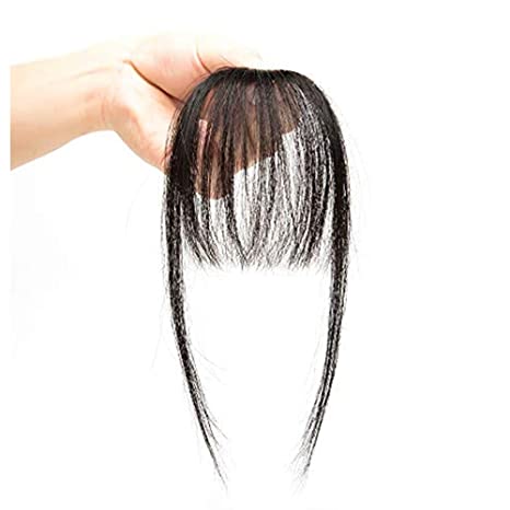 Clip in Bangs 100% Real Human Hair Front Neat Air Fringe One Piece Clip in Fringe Hair Extensions with Temples for Women (Natural Black)