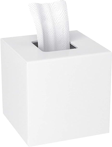 HIIMIEI Acrylic Tissue Box Cover White Tissue Holder Square Napkin Dispenser for Home Office Restaurant - White