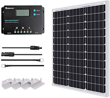 Renogy 50W Monocrystalline 12V Solar Panel Kit with 10A 12/24V PWM LCD Charge Controller, 5V USB Ports, for RVs,Boats,Trailers,Sheds,Cabins and Any Off Grid System