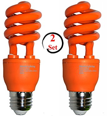 SleekLighting 13 Watt Orange Spiral CFL Light Bulb 120Volt, E26 Medium Base. (Pack of 2)