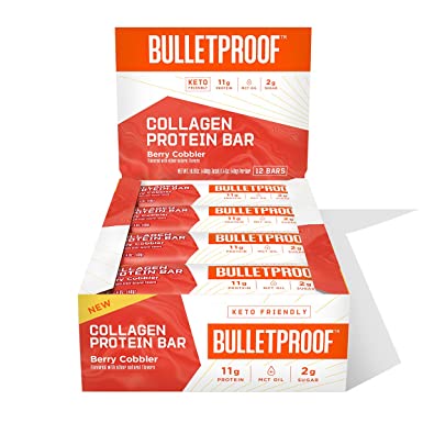 Collagen Protein Bars, Berry Cobbler, 11g Protein, 12 Pack, Bulletproof Grass Fed Healthy Snacks, Made with MCT Oil, 2g Sugar, No Sugar Added