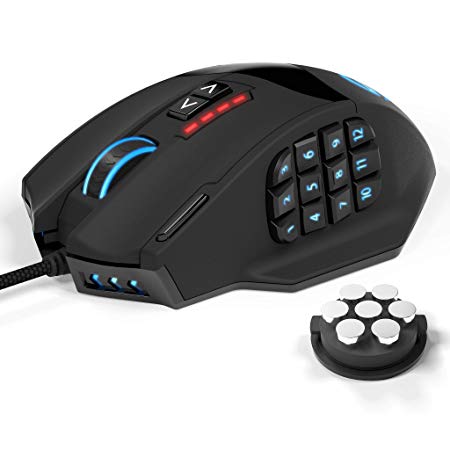 UtechSmart Venus Gaming Mouse, 16400DPI High Precision Laser RGB MMO Gaming Mouse, Programmable Buttons, Breathing Light，Ergonomic Optical, Interchangeable Side Button Gaming Mice