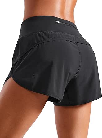 CRZ YOGA Mid Waisted Running Shorts for Women Soft Gym Athletic Workout Shorts with Zipper Pocket Liner Quick Dry