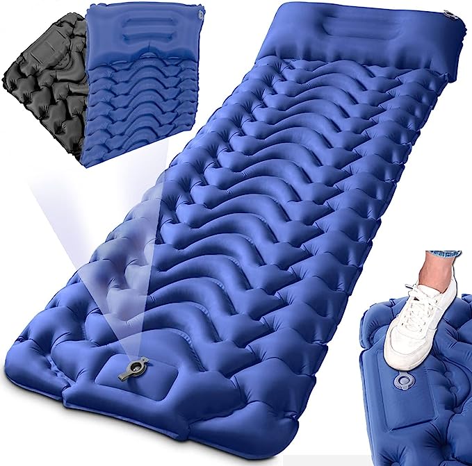 Self Inflatable Sleeping Mattress Camping Mats :3.9 Inch Lightweight Single Roll Air Sleeping Pad & Connectable Double Camping Pads with Pillow Built-in Foot Pump for Tent Backpacking Hiking Camp