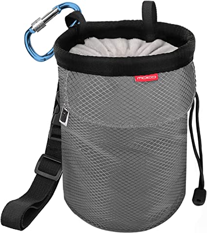 MoKo Chalk Bag, Drawstring Rock Climbing Chalk Bag Bouldering Chalk Bag Bucket with Adjustable Belt & Zippered Pockets and Carabiner for Rock Climbing Weight Lifting Gymnastics Crossfit