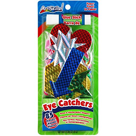 ArtSkills Eye Catching Poster Shapes, Neon and Holographic, 85-Count, Includes 1 Glue Stick (PA-1218)