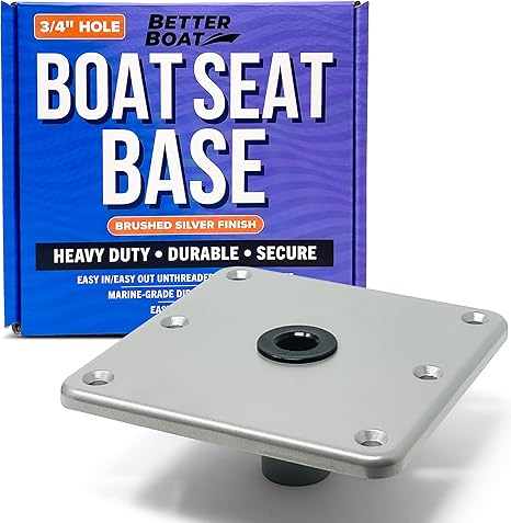 Boat Seat Pedestal Base Plate Boat Seat Base Aluminum Boat Seat Mount 7" x 7" Jon Boat Seat Pedestal or Fishing Boat Pedestal Seat for Threaded or Unthreaded Boat Seat Post Pole Swivel Boat Chair