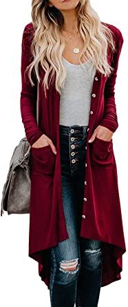 Dokotoo Womens Snap Button Down Pocketed Open Front Long Knited Cardigan Outerwear