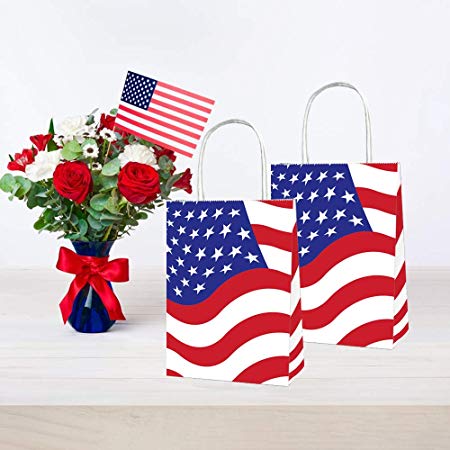 CC HOME Patriotic Paper Goody Bag,American Flag USA Patriotic Star Design Candy Bags,4th of July Independence day American Flag Party Supplies Decorations ,Party Favor Paper Treat Bags for Labor Day, Veterans Day , Memorial Day,Military Decoration ,Sports Party Decorations ,Red White And Blue 10pcs