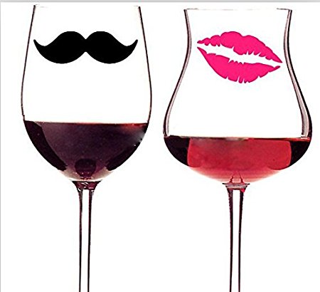 Funnytoday365 10 Mustaches & 10 Lips Vinyl Decal Stickers For Wedding Decoration Mugs Cups Wine Glass