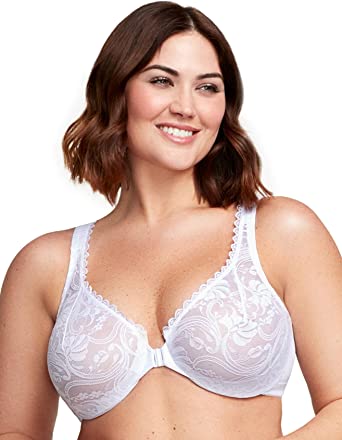 Glamorise Womens Full Figure Wonderwire Front Close Stretch Lace Bra #9245