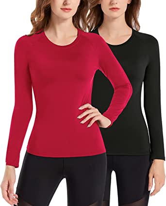 Mrignt Womens Base Layer Thermal Tops 2 Pack, Women's Underscrub Comfort Tee