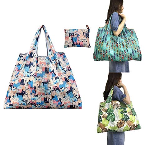 Gonikm Reusable Grocery Bags, Portable Large Foldable Tote Bag Washable, Heavy Duty, Environmentally Friendly Square Shopping Bags, Cartoon Pattern Groceries Shopping Bags
