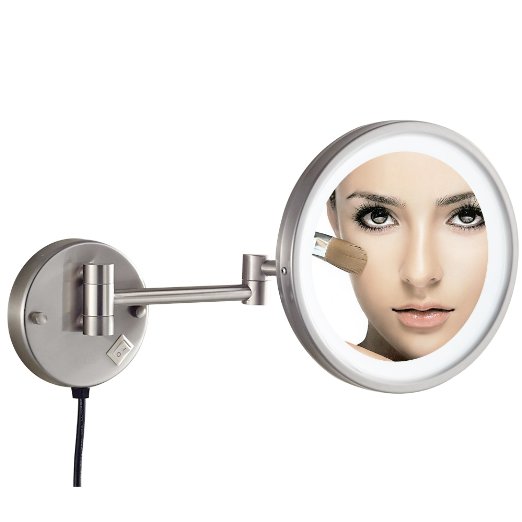 GuRun 8.5-Inch Adjustable LED Lighted Wall Mount Makeup Mirror with 7x Magnification,Nickel Finish M1807DN(8.5in,7x)