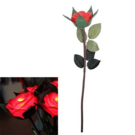 LED Light Up Flashing Rose Flowers Valentine's Day Gift Decor by Mammoth Sales (Red)