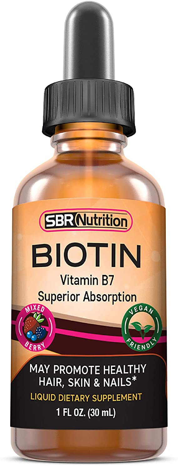 MAX Absorption Biotin Liquid Drops, 5000mcg of Biotin Per Serving, Mixed Berry, 60 Serving, No Artificial Preservatives, Vegan Friendly, Supports Hair Growth, Strong Nails, Glowing Skin, Made in USA