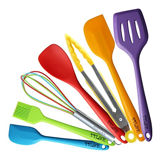 TTLIFE Silicone Spatula Utensil Kitchen With Turner, Slotted spoon, Ladle, Spoon, Spoon Spatula, Spooula, Spatula, Basting brush (Colorful-7 Set)