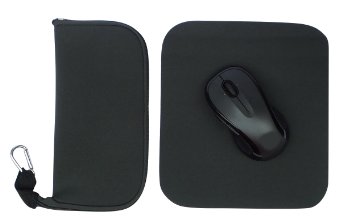 Classic Travel Mouse Bag & Pad Kit - Large Cushioned Electronics Mouse Storage Case with Extra Super-thin Travel Mouse Pad (Charcoal Grey Solid)