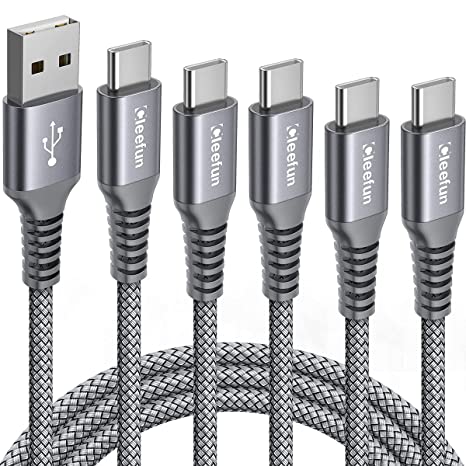 USB C Cable Fast Charging, [ 5-Pack, 3/3/6/6/10 ft ] CLEEFUN USB to Type C Charger Cord Braided Compatible with Samsung Galaxy A71 A70 A51 A52 A50 A42 A41 A32 A30 A21 A20 A10e S9 S10 S20 S10e,LG G8 G7