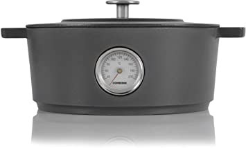 Combekk RAILWAY Recycled Enameled Cast Iron 6.3 Quart Dutch Oven w/ Thermometer, Concrete, 11"