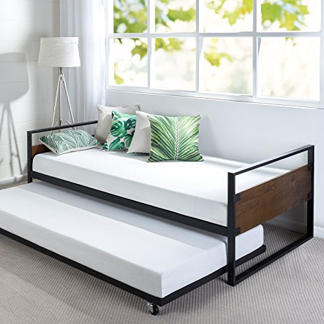 Zinus Ironline Twin Daybed and Trundle Frame Set / Premium Steel Slat Support / Daybed and Roll Out Trundle Accommodate Twin Size Mattresses Sold Separately