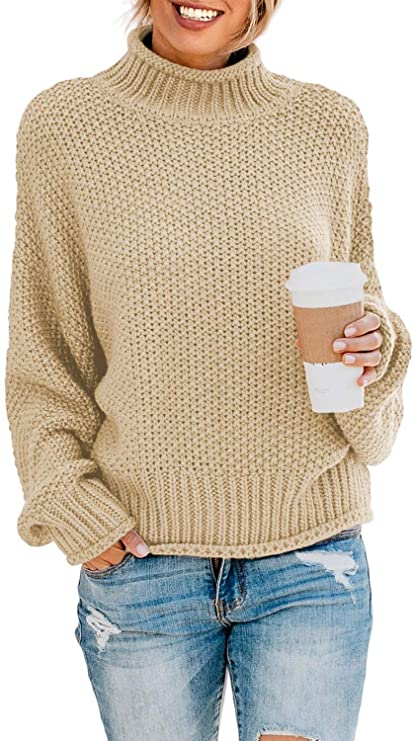 Dokotoo Women Solid Turtleneck Balloon Long Sleeve Sweaters Pullover Outerwear