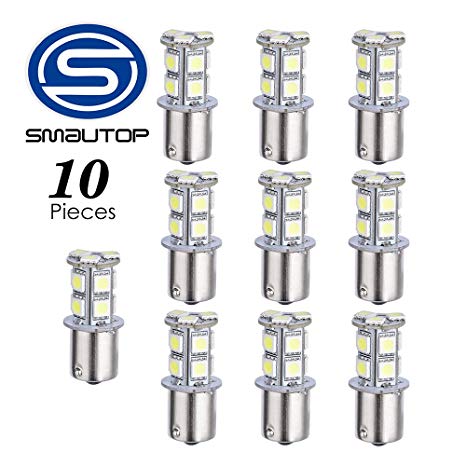 Smautop 10Pack 1156 Led Bulbs, 13SMD 5050 6500K White, 12V Super Bright BA15S 1129 1141 1159 1259 Replacement Blinkers Turn Signal DRL Car Back up Parking Tail Brake Lights-1 Year warranty
