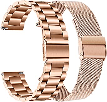 TRUMiRR Rose Gold Band Sets for Garmin Vivomove HR / Vivoactive 3, 20mm Stainless Steel Metal Watchband   Mesh Loop Strap for Forerunner 645 245 Music / Venu Sq / Venu Sq 2 / Vivomove 3 Luxe Style