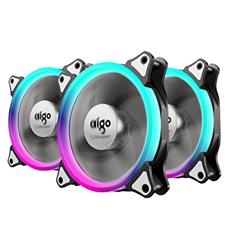 Case Fan, AIGO 3-Pack RGB LED 120mm High Airflow Adjustable colorful Quiet Edition RGB CPU Coolers Radiator with controller