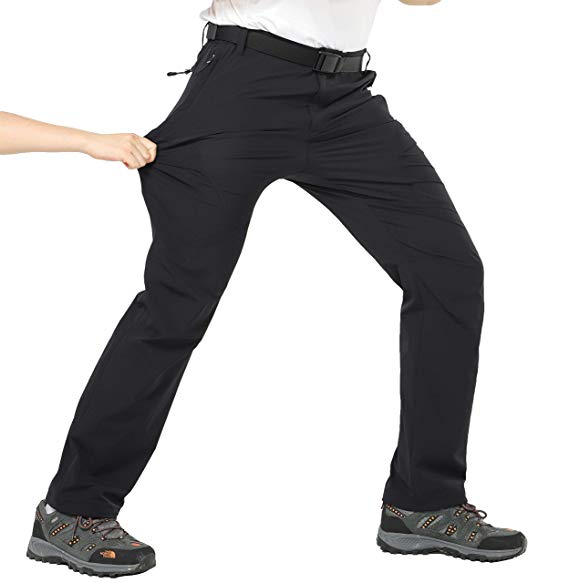 MIER Men's Hiking Pants Lightweight Stretchy Cargo Pants with Side Elastic Waist, 5 Large YKK Zipper Pockets, Quick Dry