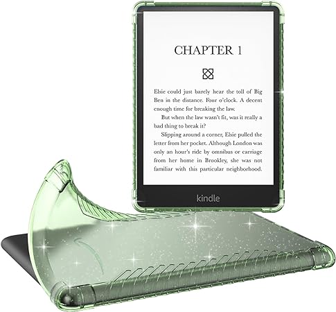 MoKo Case for 6.8" Kindle Paperwhite (11th Generation-2021) and Kindle Paperwhite Signature Edition, Ultra Clear Soft Flexible Transparent TPU Skin Bumper Back Cover Shell, Glitter Green