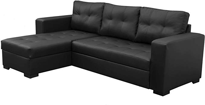 Sofas and More TOMMY CORNER SOFA BED IN BLACK FAUX LEATHER