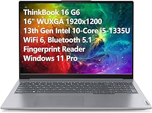 Lenovo ThinkBook 16 G6 16" FHD  Laptop Computer, 13th Gen Intel 10-Core i5-1335U (Beat i7-1270P), 16GB DDR5 RAM, 512GB PCIe SSD, WiFi 6, Bluetooth 5.1, Fingerprint Reader, Windows 11 Pro, Tilsiy Cable