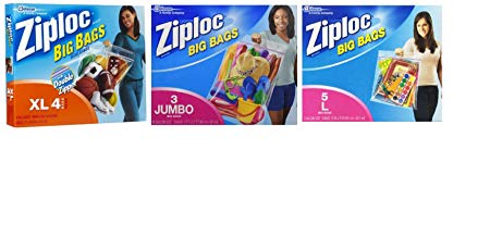Ziploc 3 Jumbo big bags, 4 X-Large big bags, 5 Large big bags