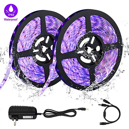 UV Black Lights Strip, OPPSK 33ft 600 Units UV LEDs, IP65 Waterproof Flexible Black Rope Lights with 12V/3A Adapter for Birthday Wedding Stage Home Decoration Glow in The Dark Party Supplies - 2 Pack
