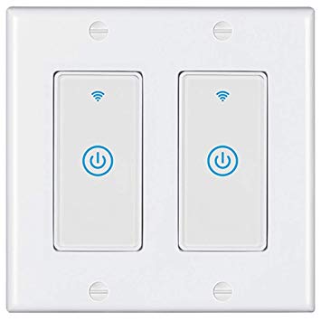 2 Gang Smart Light Switch, Work with Alexa, Google Home and IFTTT without HUB, 2.4G WiFi Hands Free Voice Control, Smart Light Switches with Schedules, Remote Control with Ios Android Phones