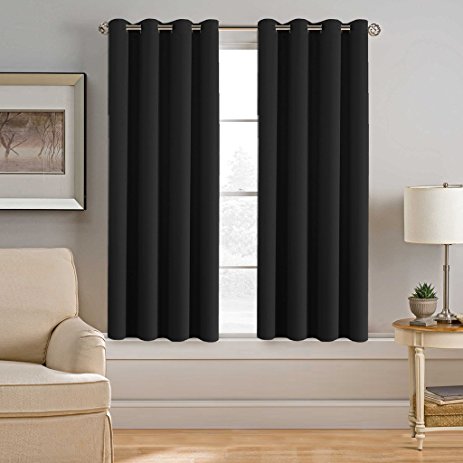 H.Versailtex Well Sleep Blackout Room Curtains & Drapes(Thermal Insulated and Antique Grommet Window Panels)-52 inch Wide by 63 inch Long-Solid in Jet Black(Set of 1)