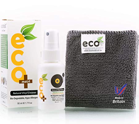 Ecomoist Vinyl Cleaner Kit 50ML with Fine Microfiber Towel, Made in the UK. Green product.