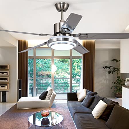 Andersonlight 42-Inch Modern LED Ceiling Fan 5 Stainless Steel Blades and Remote Control 3-Light Changes Indoor Mute Energy Saving Fan Chandelier for Home Decoration …