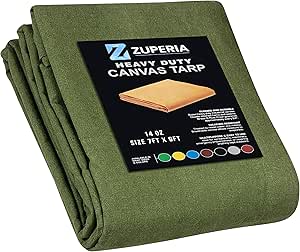 Premium Canvas Tarp 1 Pack, 7 x 9 ft, 14oz. Heavy Duty Tarp with Rustproof Grommets, Water Resistant, Multipurpose Tarp for Camping Tarp, Canopy Tent, Roof, Woodpile (OG)