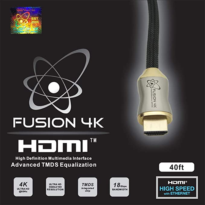 Fusion4K High Speed 4K Active HDMI Cable (4K @ 60Hz) - Professional Series (40 Feet)