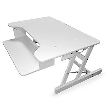 BACK Standing Desk | Height Adjustable Sit-Stand Workstation | New Easy to Use Hand-Levers | Office Desk for Desktop Computers and Laptops (White)