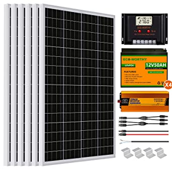 ECO-WORTHY 3kW·h/Day Solar Panel System with Inverter and Battery 720W 24V Off Grid Solar Kit for Home RV:120W Solar Panel  60A Charge Controller  50Ah Lithium Battery   3000W DC24V to AC220V Inverter