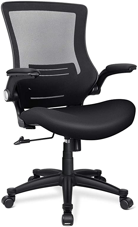 Funria Mid Back Mesh Office Chair Ergonomic Swivel Black Task Office Chair with Flip-Up Arms Lumbar Support Computer Desk Chairs