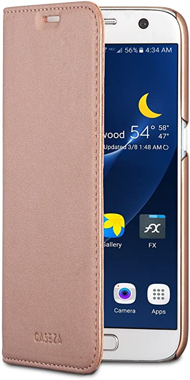 Galaxy S7 Flip Case Rose Gold - CASEZA Oslo PU Leather Premium Vegan Leather Wallet Book Folio Cover for The Original Samsung Galaxy S7 - Ultra Thin with Magnetic Closure
